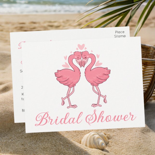  Pink Flamingo Tropical Summer Beach Bridal Shower Invitation Postcard (Creator Uploaded)