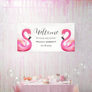 Pink Flamingo Tropical Summer Beach Wedding Banner