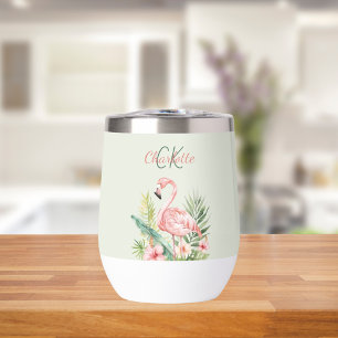 Pink flamingo tropical summer monogram sage green