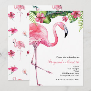 Pink Flamingo Tropical Summer Party Invitations