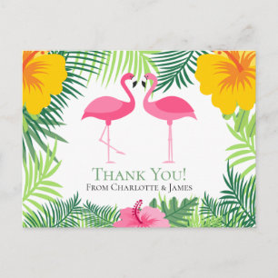 Pink Flamingo Tropical Thank You Wedding Postcard