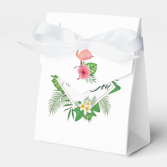 Pink Flamingo Tropical Watercolor Luau Graduation Favor Box (Front Side)