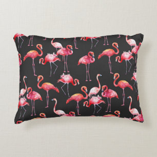 Pink Flamingo: Tropical Watercolor Pattern. Accent Pillow