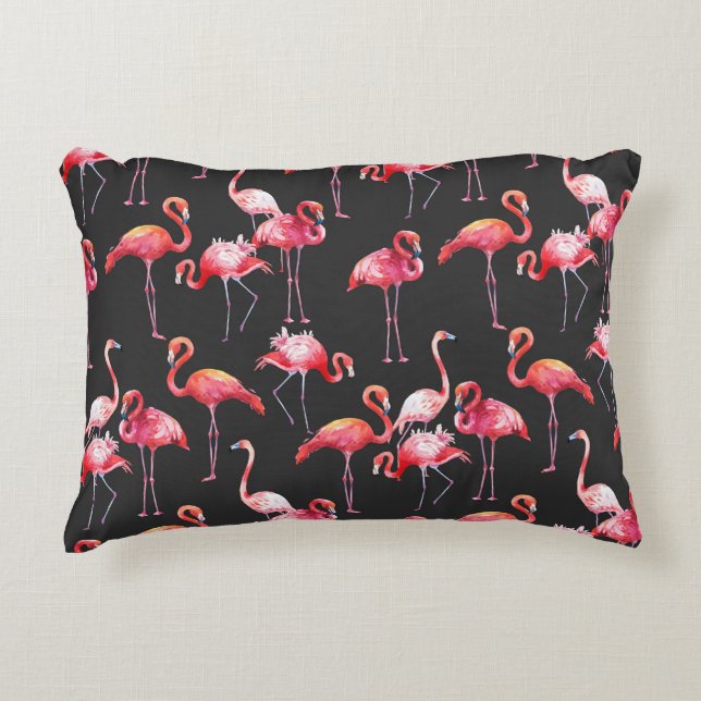 Pink Flamingo: Tropical Watercolor Pattern. Accent Pillow (Front)