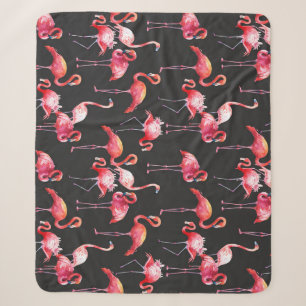 Pink Flamingo: Tropical Watercolor Pattern. Sherpa Blanket