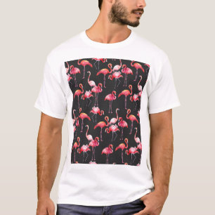 Pink Flamingo: Tropical Watercolor Pattern. T-Shirt