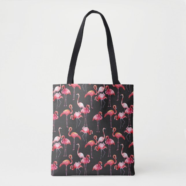 Pink Flamingo: Tropical Watercolor Pattern. Tote Bag (Front)