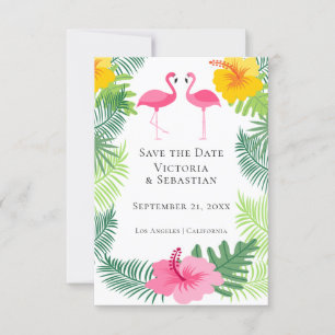 Pink Flamingo Tropical Wedding Save The Date