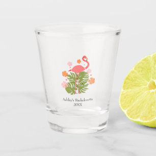 Pink Flamingo Tropical Weekend Bachelorette Party Shot Glass