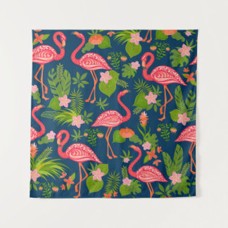 Pink Flamingo: Turquoise Striped Vintage Tapestry