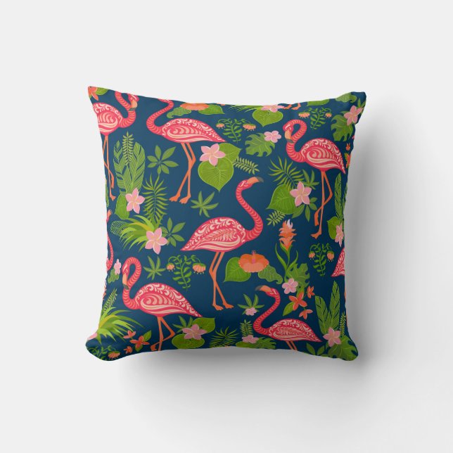 Pink Flamingo: Turquoise Striped Vintage Throw Pillow (Front)