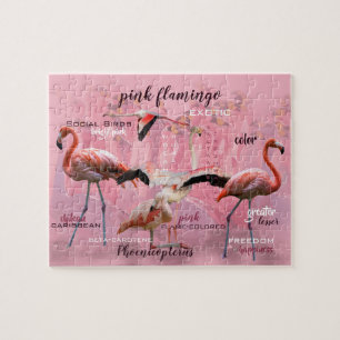 Pink Flamingo Typography   Customized Jigsaw Puzzle