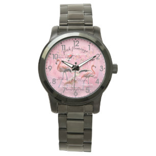 Pink Flamingo Typography   Customized Watch
