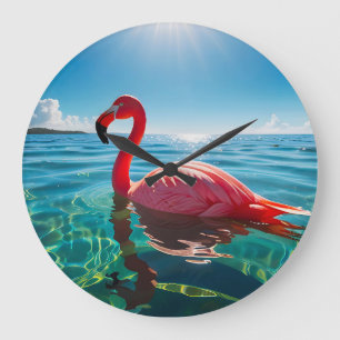 Pink Flamingo Under The Sky Large Clock