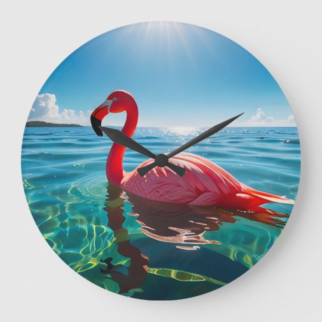 Pink Flamingo Under The Sky Large Clock (Front)