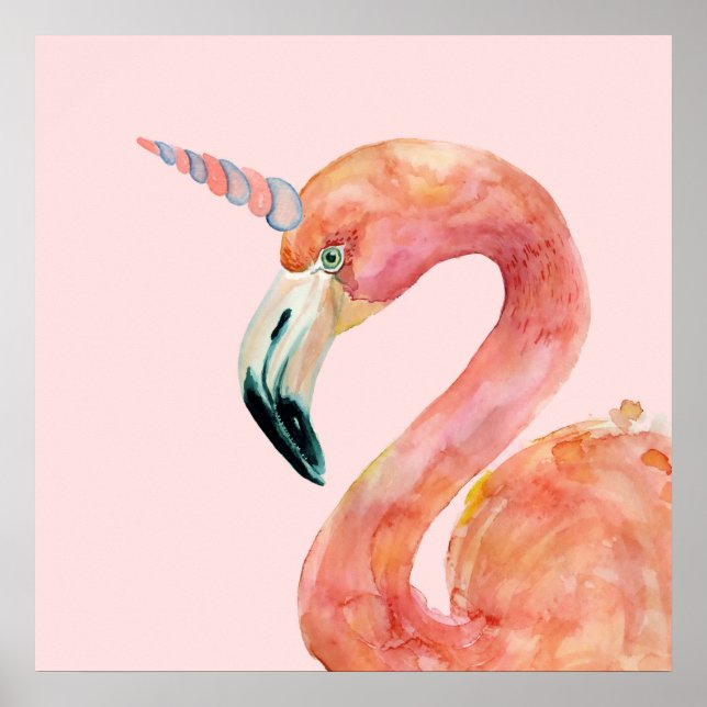 Pink Flamingo Unicorn Illustration Poster (Front)