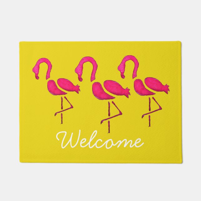 Pink flamingo unique pop art doormat (Front)