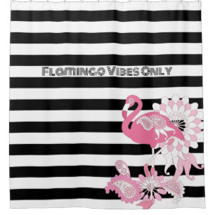 Pink Flamingo Vibes Only Black & White Striped