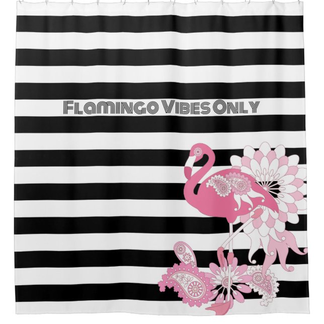 Pink Flamingo Vibes Only Black & White Striped (Front)