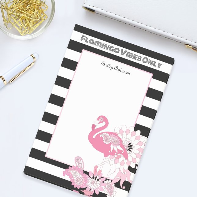 Pink Flamingo Vibes Only Black & White Striped Post-it Notes (Creator Uploaded)