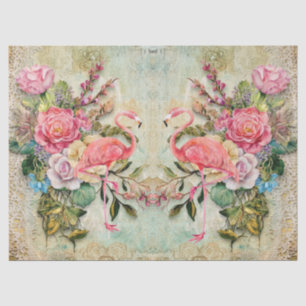 Pink Flamingo & Vintage Floral Decoupage Tissue Paper
