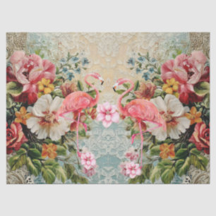 Pink Flamingo & Vintage Floral Decoupage Tissue Paper
