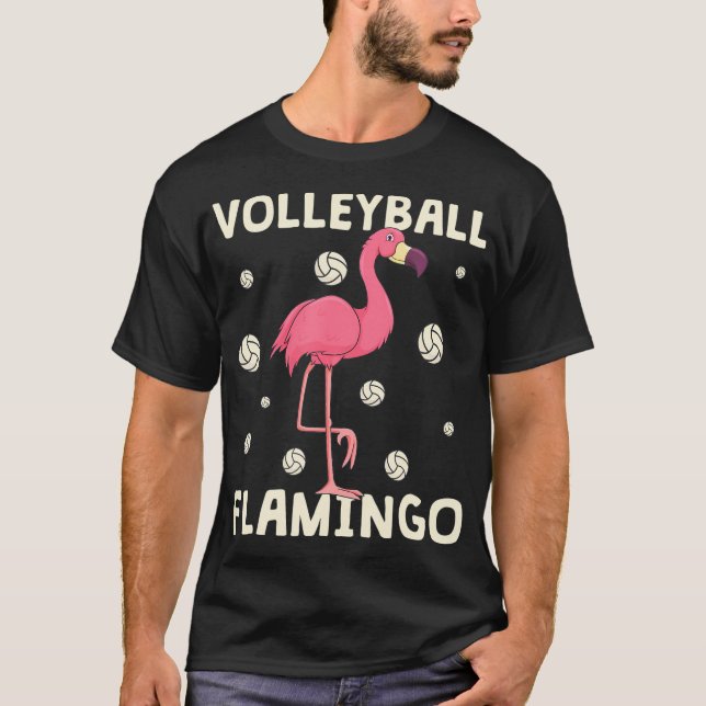 Pink Flamingo Volleyball Funny Beach Vball Girls T-Shirt (Front)