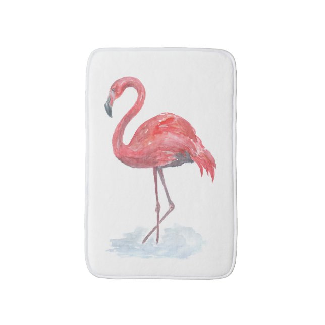 Pink Flamingo, watercolor . Bath Mat (Front Vertical)