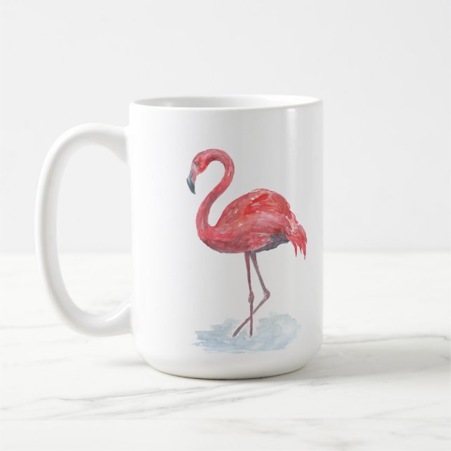 Pink Flamingo, watercolor . Coffee Mug (Left)