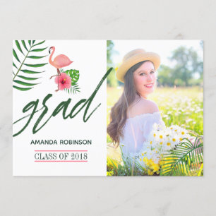 Pink Flamingo Watercolor Luau Grad Announcement