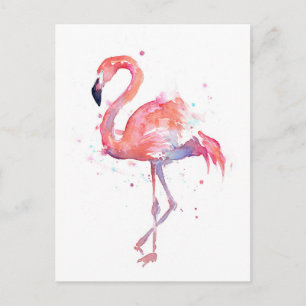 Pink Flamingo Watercolor Postcard