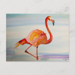 Pink Flamingo Watercolor Tropical Art Postcard