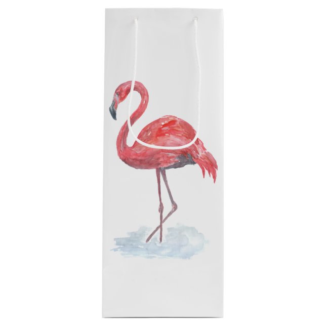 Pink Flamingo, watercolor . Wine Gift Bag (Front)