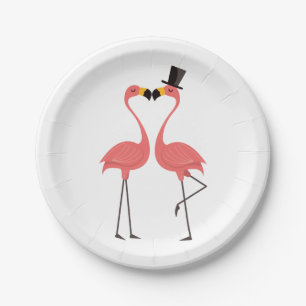 Pink Flamingo Wedding Bridal Shower Love Luau Paper Plate