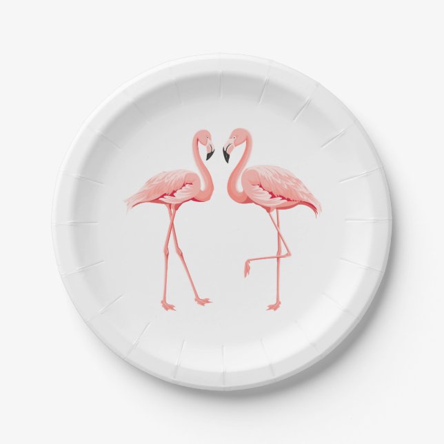 Pink Flamingo Wedding Bridal Shower Love Luau Paper Plate (Front)
