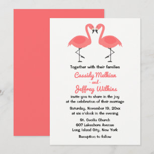 Pink Flamingo Wedding Tropical Summer Beach Invitation