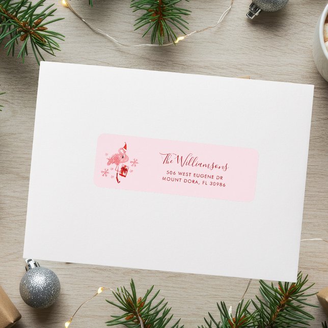 Pink Flamingo Whimsical Christmas Return Address (Pink Flamingo Whimsical Christmas Return Address Label)