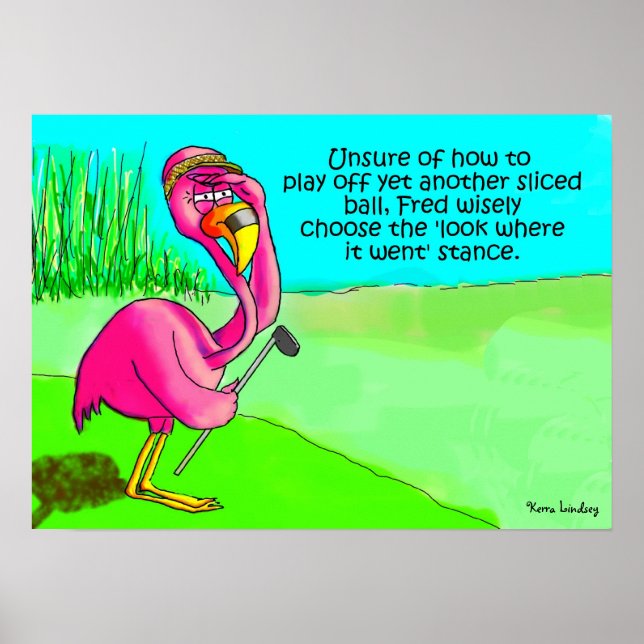 Pink Flamingo Whimsical Golf Ball Lost Humour Poster (Front)