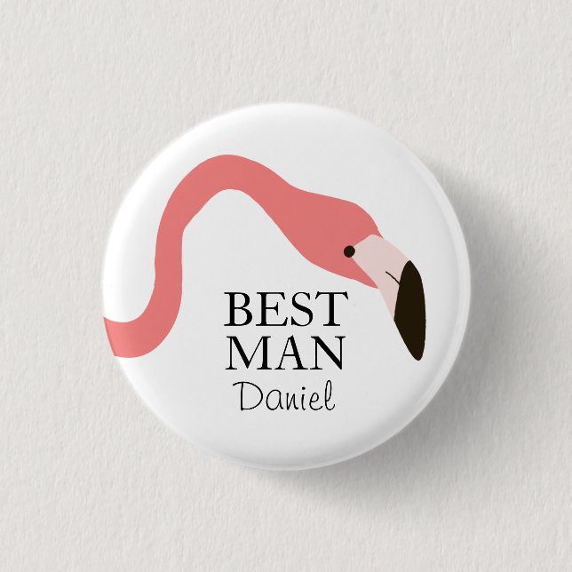 Pink Flamingo Whimsy Best Man 1 Inch Round Button (Front)