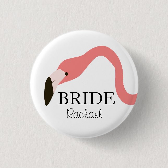Pink Flamingo Whimsy Bride 1 Inch Round Button (Front)