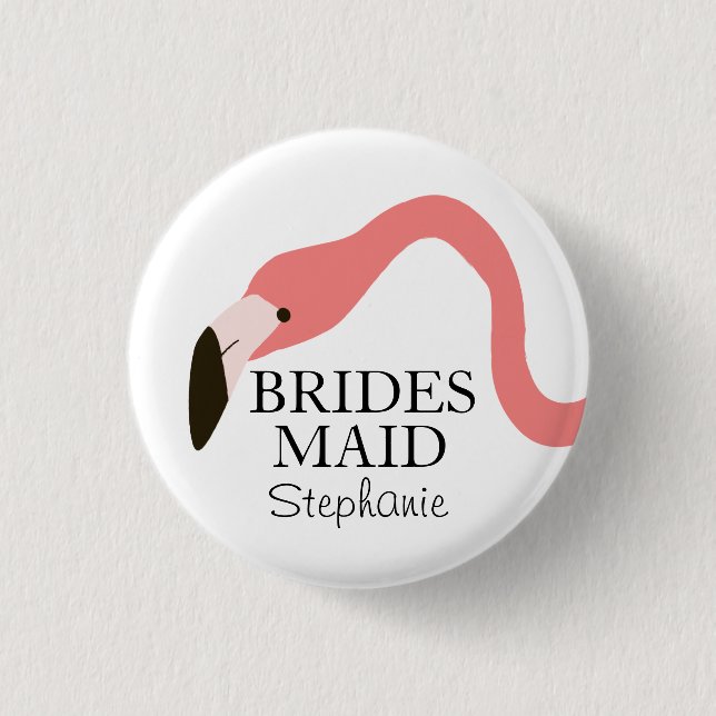 Pink Flamingo Whimsy Bridesmaid 1 Inch Round Button (Front)
