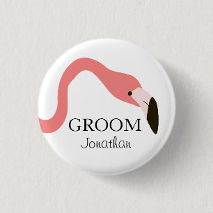 Pink Flamingo Whimsy Groom 1 Inch Round Button