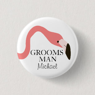 Pink Flamingo Whimsy Groomsman 1 Inch Round Button