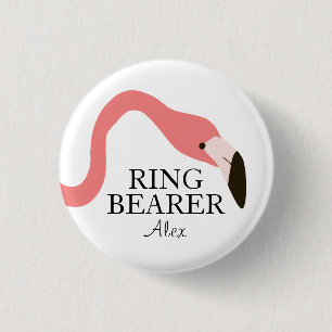 Pink Flamingo Whimsy Ring Bearer 1 Inch Round Button