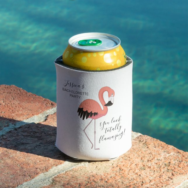 Pink Flamingo White Flamazing Bachelorette Party B Can Cooler (In Situ Pool)