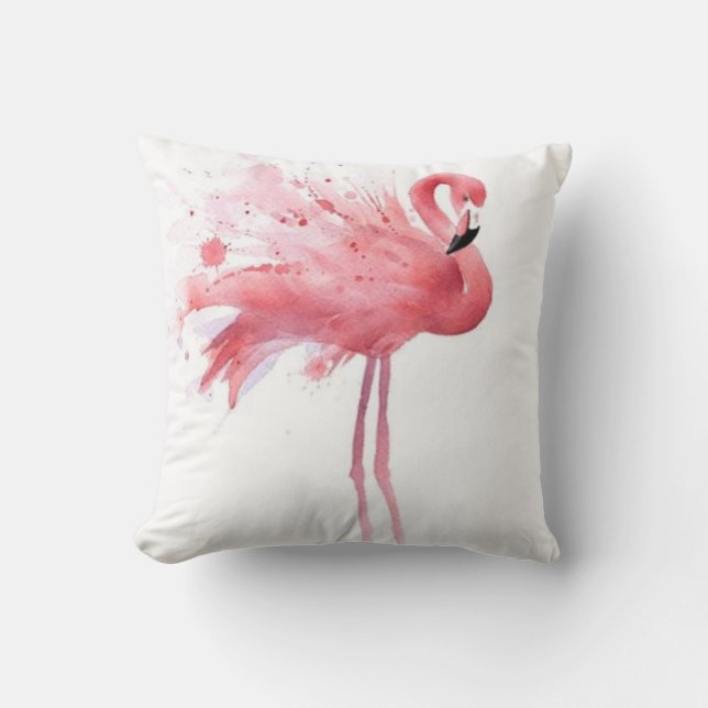 Pink Flamingo -White Throw Pillow (Front)