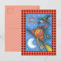 PINK FLAMINGO WITCH, FLYING OVER MOON ON A BROOM