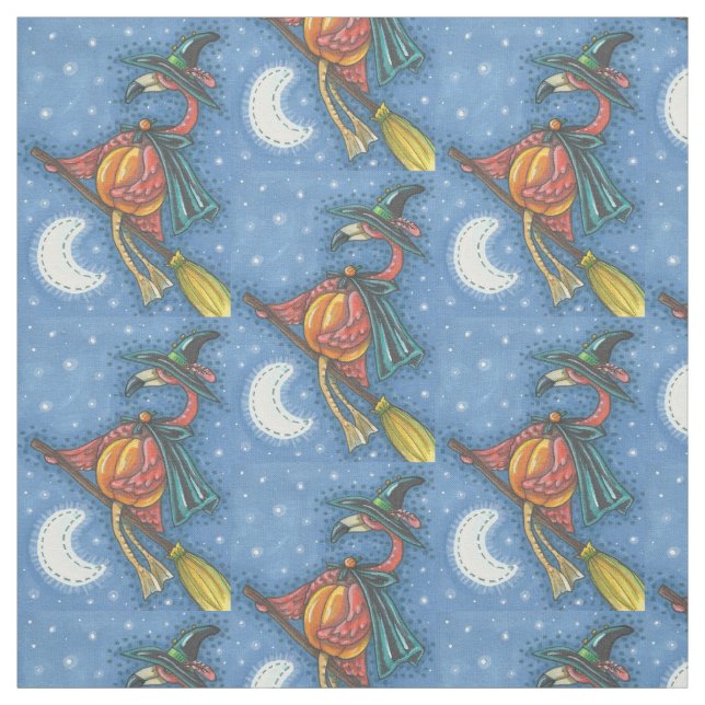 PINK FLAMINGO WITCH, HALLOWEEN FABRIC Repeat (Swatch)