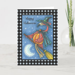 PINK FLAMINGO WITCH HALLOWEEN GREETING CARD Blank