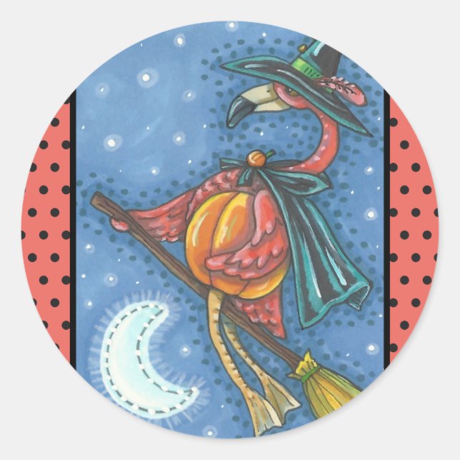 PINK FLAMINGO WITCH, HALLOWEEN STICKERS Sheet Rnd. (Front)
